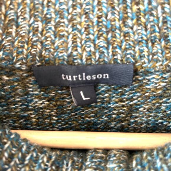 Turtleson Fine Merino Wool Quarter Zip Blue & Green Sweater SZ Large - Picture 4 of 5